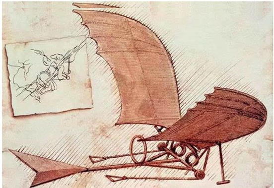 Segelflugzeug mit Fledermausflügeln von Leonardo da Vinci.